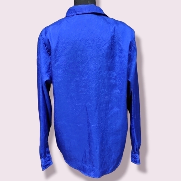 Ashleigh Morgan Royal Blue Crinkled Fabric Button-Up Women's Top, Size 10 - Picture 5 of 7